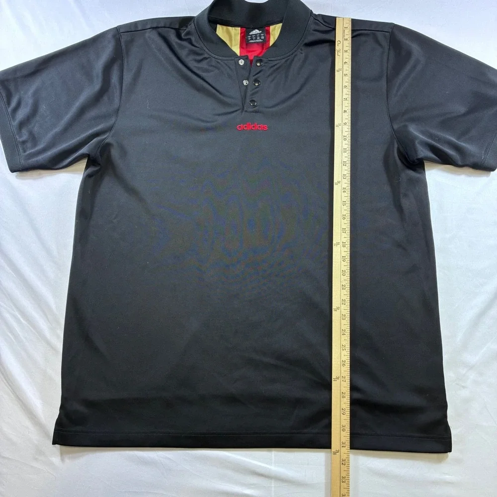 VTG Adidas Y2K Men Large Black Red Gold Stripe Snap Henley Jersey Shirt
